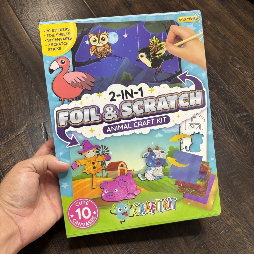 Craftikit Foil & Scratch - Animals Craft Kit , No Mess Art for Ages 4 - 10